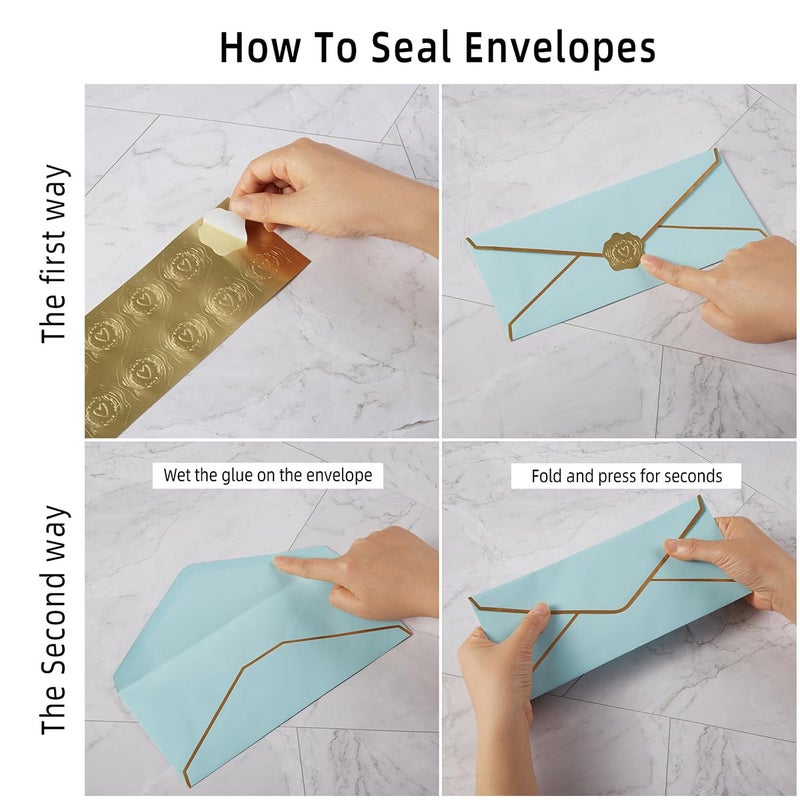 Topeen 50 Pack #10 Business Envelopes with Gold Border, Self Seal Standard Envelopes with Gold Stickers for Office, Checks, Letter Mailing, Invoices, 4 1/8 x 9 1/2 Inches (Light Blue) - Image 3
